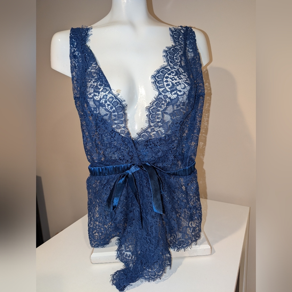 Elegant Lace Blue Romper